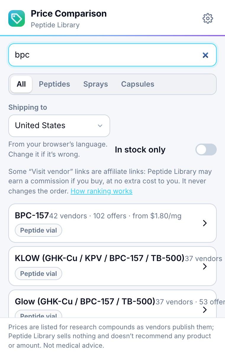 Search results by compound and product form