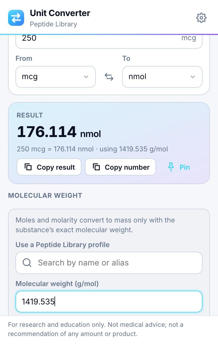Mass to nanomoles with an exact molecular weight