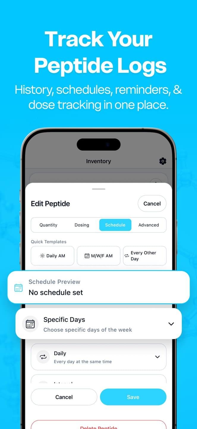 A dosing schedule in the Peptide Library app