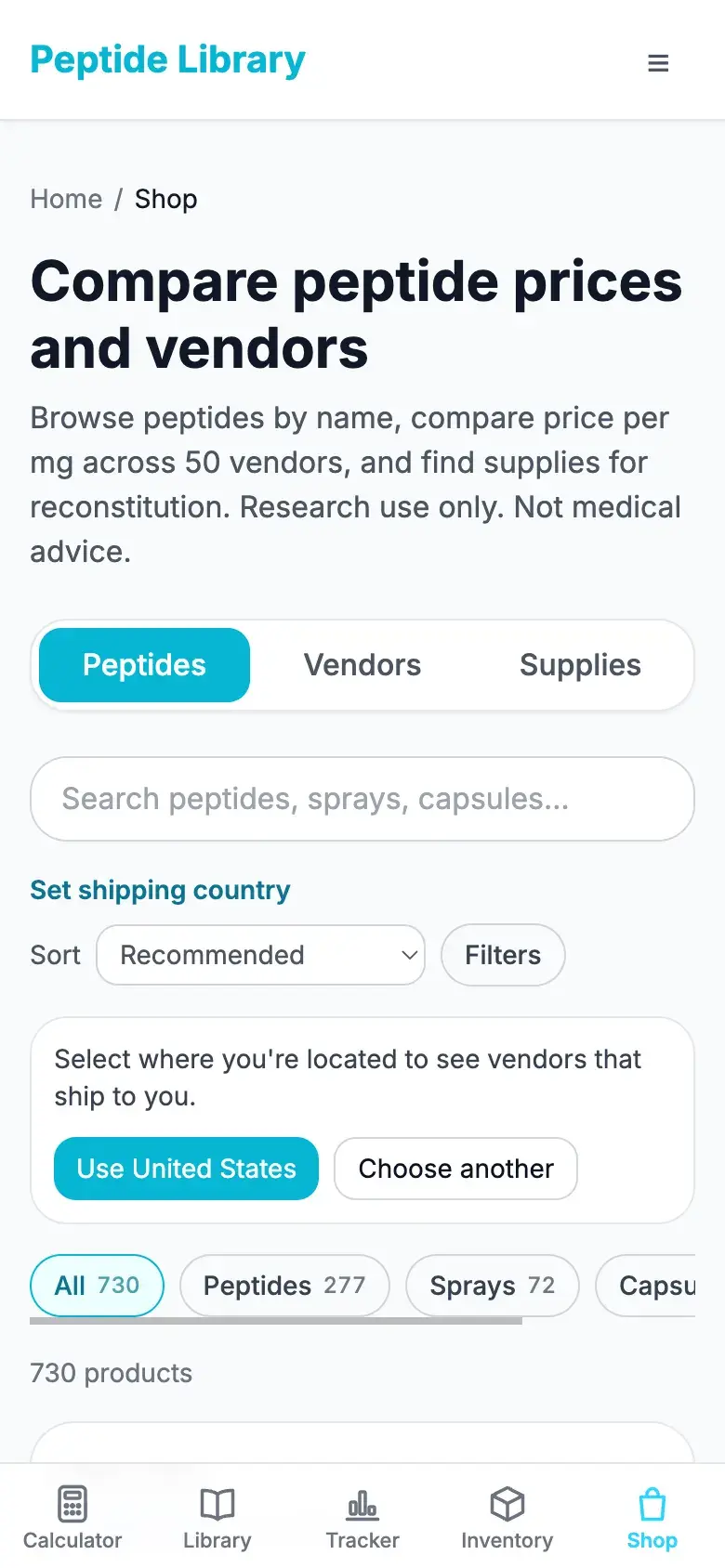 Vendor and price comparison